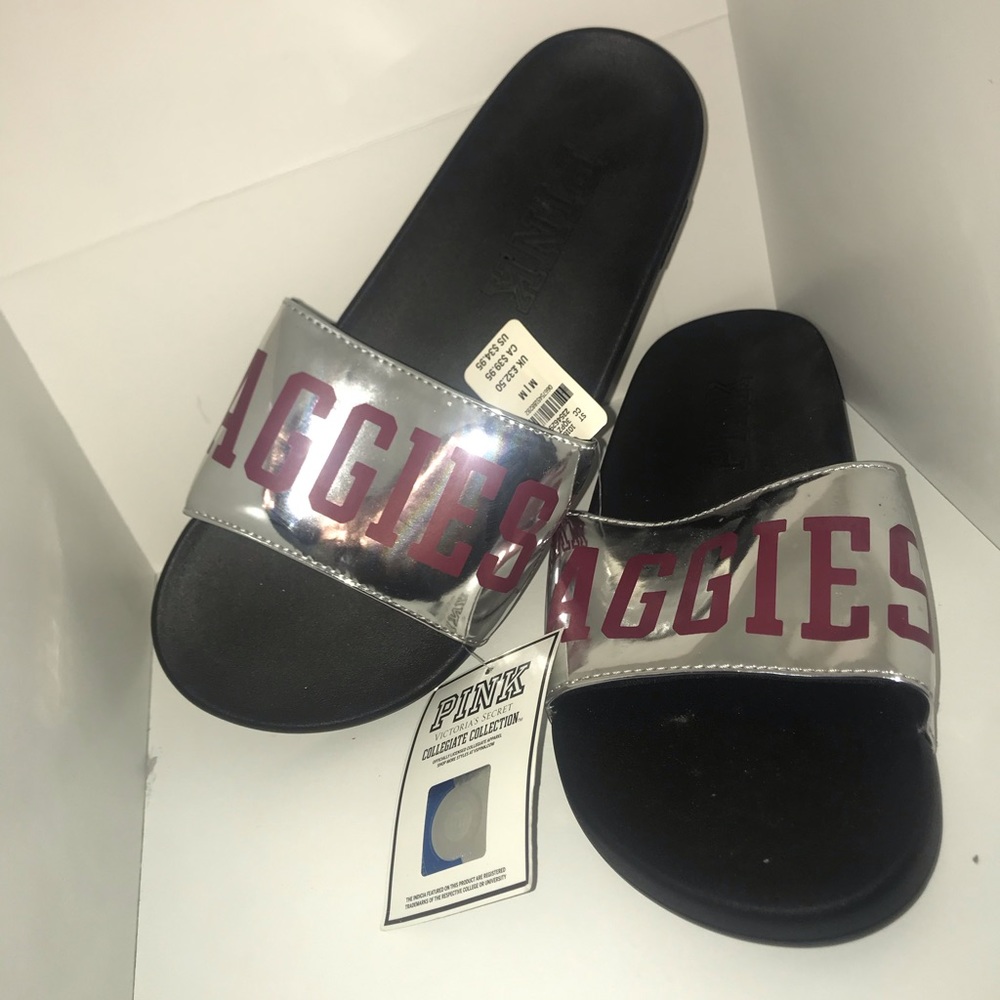 AGGIES pink by victoria secret slides BRAND NEW